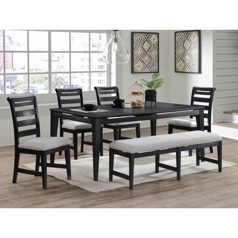 1Pc Dining Bench Black Frame Upholstered Cushion Plush Comt Seat Kitchen Dining Room Furniture